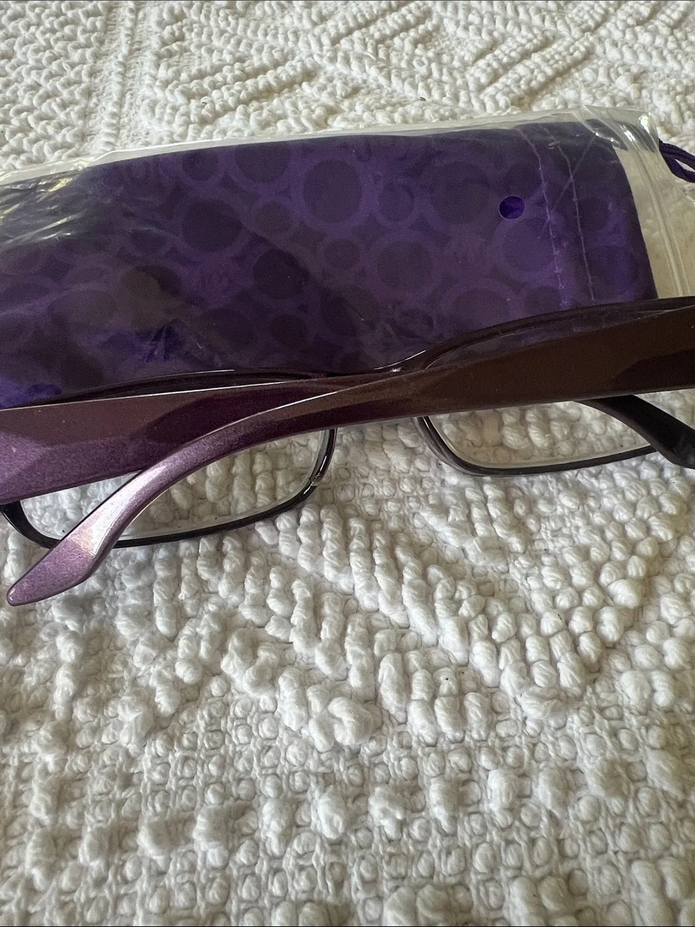 New +3.50 Mangano Purple Rectangle Reading Glasses with Matching Case